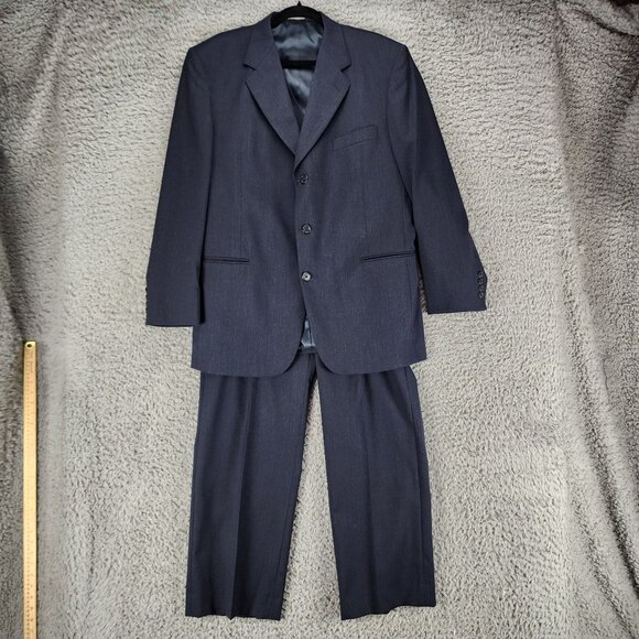 Stafford 3 Piece Suit Mens 42R 36x29 Blue Wool Blazer Jacket Vest Pants *GUC*